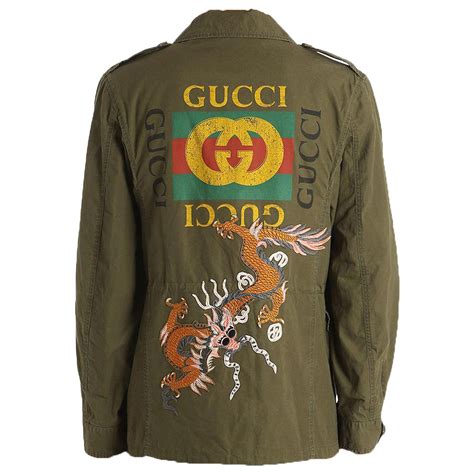 gucci logo insect patch embroidered padded field jacket